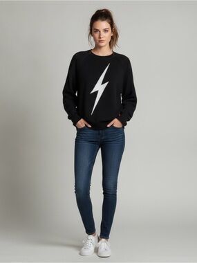 Aviator Nation 100% Cashmere Lightning Bolt Sweater Black Large Made in USA